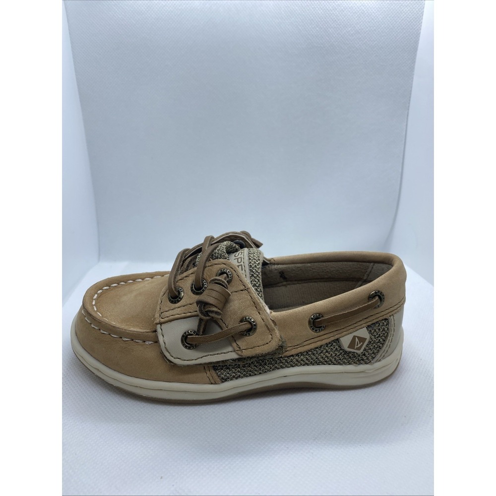 Sperry Top Sider Boat Shoes Girls Toddler Hook And Loop 8M Slip On Tan - Picture 8 of 11
